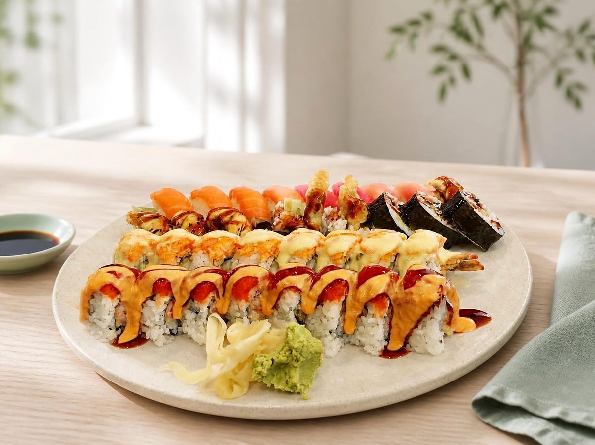 A platter of Sushi King's chef rolls